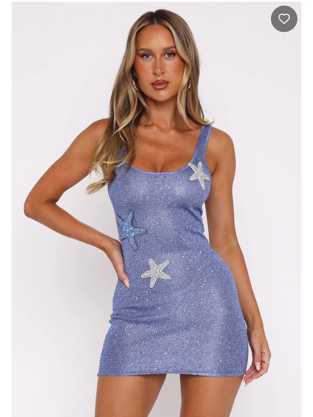 White Fox Boutique Gen Z Love Sequin Knit Mini Dress Blue Small